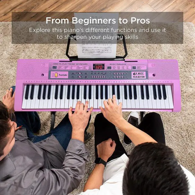 Alt view image 5 of 7 - 61 Key Electronic Keyboard Piano with Lighted Up Keys, Musical Mini Keyboard Piano with keyboard stand, Digital Portable Synthesizer Keyboards for Beginners Kids Adults (pink)