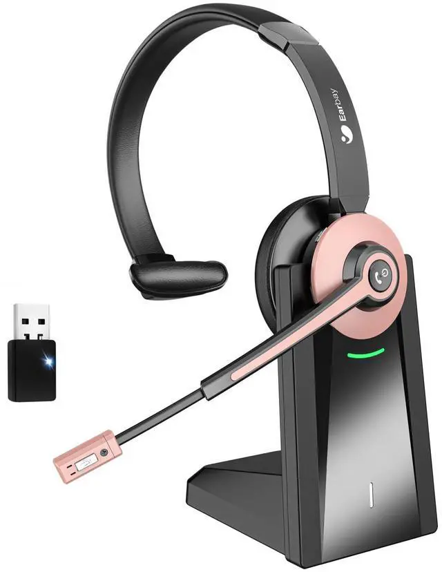 Main image of Wireless Headset with Mic for Work, Bluetooth Headset with Noise Cancelling Mic & USB Dongle for Meeting, Single Ear Work Headset with Charging Base & Mute for Teams/Zoom/Home/Office/Computer/Laptop