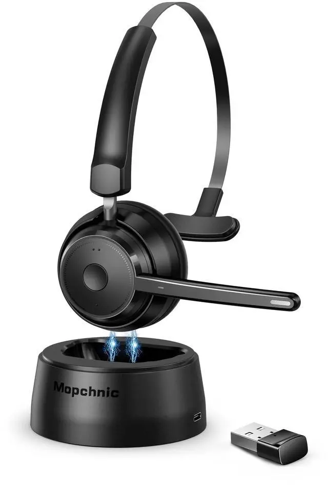 Main image of Bluetooth Headset, Wireless Headset with AI Noise-Canceling Microphone, On Ear Wireless Headset with USB Dongle for Work from Home Computer Office