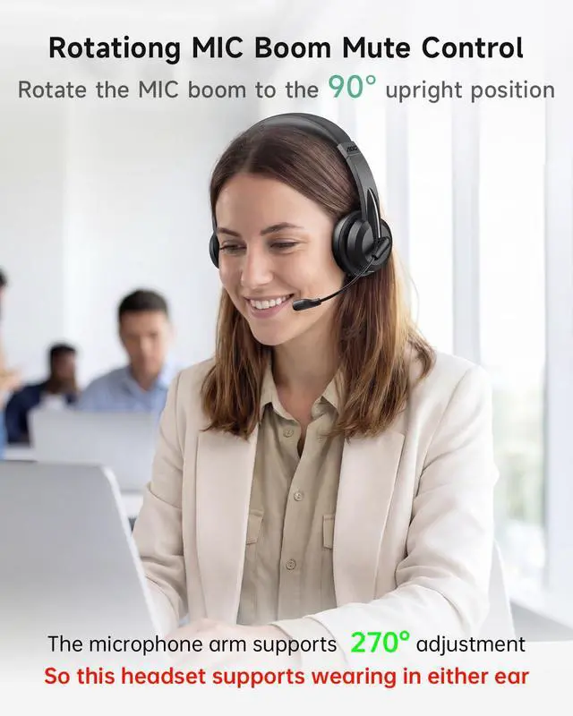 Alt view image 5 of 7 - Wireless Headset with Mic for Work, Bluetooth 5.4 Wireless Headset with AI Noise Canceling Mics, USB A/C Dongle, Charging Base & Mic Mute, Wireless Headphones with Mic for Laptop, PC (Black)
