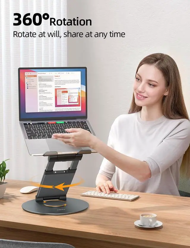 Alt view image 2 of 7 - Telescopic 360 Rotating Laptop Stand for Desk Adjustable Height Swivel Pull Out Design Ergonomic Laptop Riser Standing Desk Converter Fits All 10-17" Laptops Computer MacBook, Gray