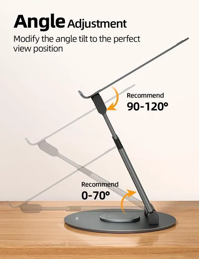 Alt view image 4 of 7 - Telescopic 360 Rotating Laptop Stand for Desk Adjustable Height Swivel Pull Out Design Ergonomic Laptop Riser Standing Desk Converter Fits All 10-17" Laptops Computer MacBook, Gray