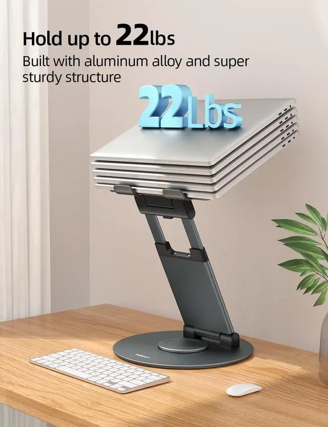 Alt view image 5 of 7 - Telescopic 360 Rotating Laptop Stand for Desk Adjustable Height Swivel Pull Out Design Ergonomic Laptop Riser Standing Desk Converter Fits All 10-17" Laptops Computer MacBook, Gray