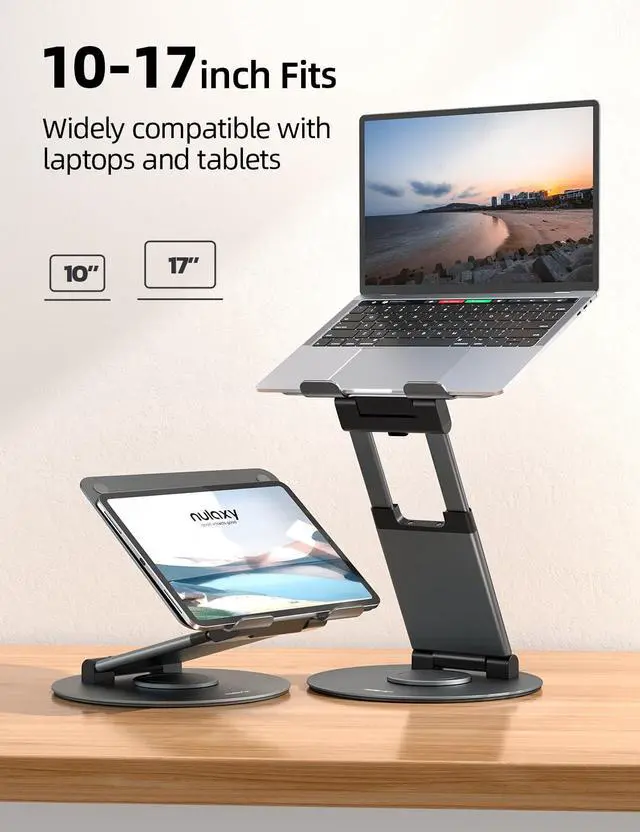 Alt view image 6 of 7 - Telescopic 360 Rotating Laptop Stand for Desk Adjustable Height Swivel Pull Out Design Ergonomic Laptop Riser Standing Desk Converter Fits All 10-17" Laptops Computer MacBook, Gray