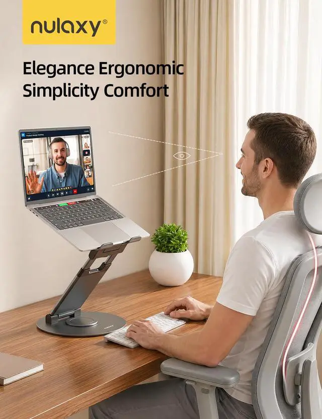 Alt view image 7 of 7 - Telescopic 360 Rotating Laptop Stand for Desk Adjustable Height Swivel Pull Out Design Ergonomic Laptop Riser Standing Desk Converter Fits All 10-17" Laptops Computer MacBook, Gray