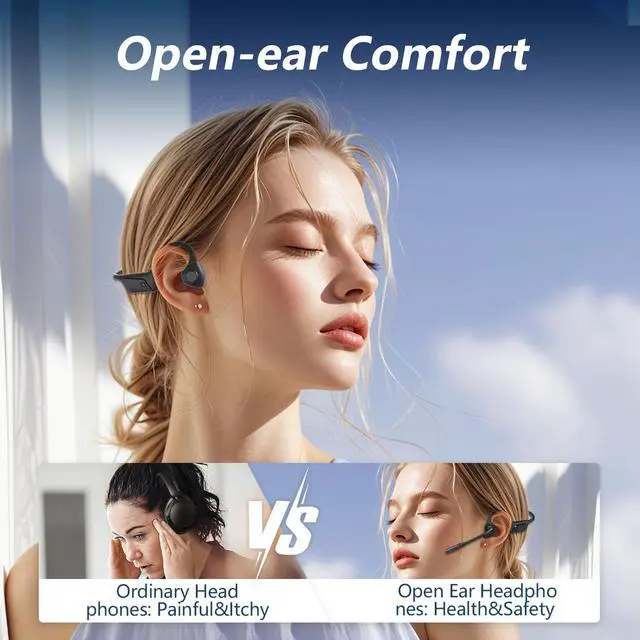 Alt view image 2 of 7 - Bluetooth Headset with Microphone, Open Ear Headphones with Mic, Noise Cancelling Bluetooth Headphones for Phone Computer, Wireless Headset Multipoint Connection & Mute Button for Working-16H