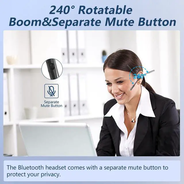 Alt view image 4 of 7 - Bluetooth Headset with Microphone, Open Ear Headphones with Mic, Noise Cancelling Bluetooth Headphones for Phone Computer, Wireless Headset Multipoint Connection & Mute Button for Working-16H