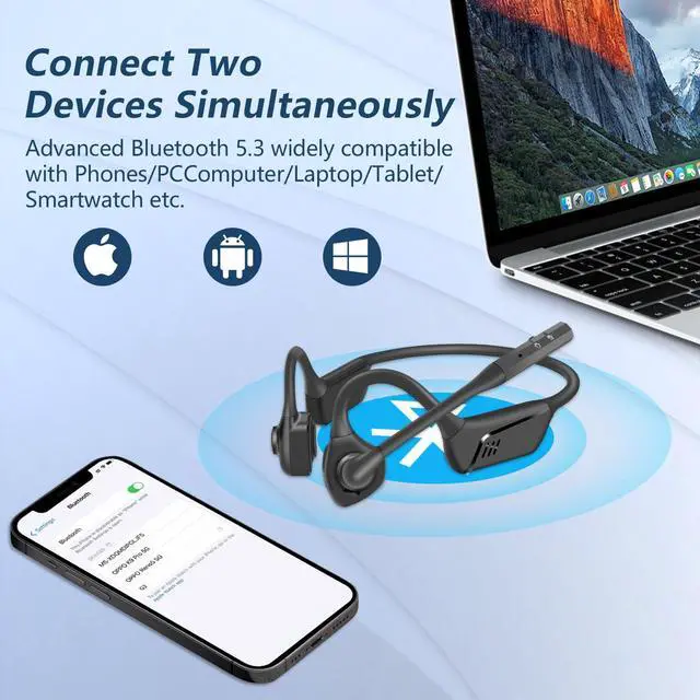 Alt view image 5 of 7 - Bluetooth Headset with Microphone, Open Ear Headphones with Mic, Noise Cancelling Bluetooth Headphones for Phone Computer, Wireless Headset Multipoint Connection & Mute Button for Working-16H