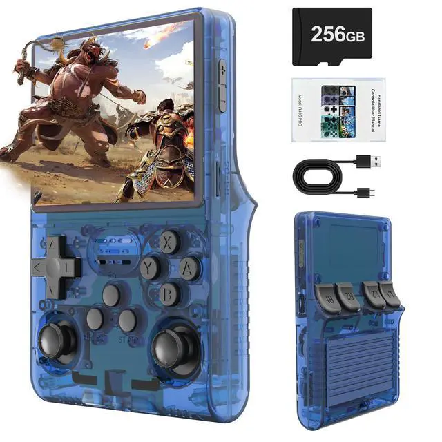 Main image of R40S PRO Retro Gaming Console, 30000+ HD Games Handheld Game Console, 3800mAh Rechargeable Mini Retro Video Console with 256GB TF Card, Portable Pocket Arcade (Transparent Blue)