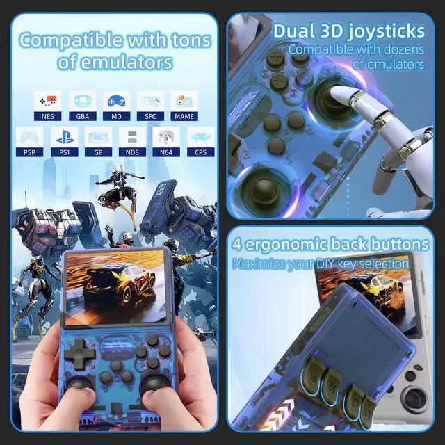 Alt view image 3 of 7 - R40S PRO Retro Gaming Console, 30000+ HD Games Handheld Game Console, 3800mAh Rechargeable Mini Retro Video Console with 256GB TF Card, Portable Pocket Arcade (Transparent Blue)