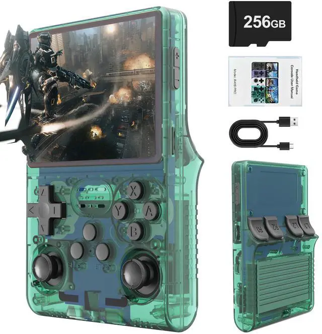 Main image of R40S PRO Retro Gaming Console, 30000+ HD Games Handheld Game Console, 3800mAh Rechargeable Mini Retro Video Console with 256GB TF Card, Portable Pocket Arcade (Transparent Green)