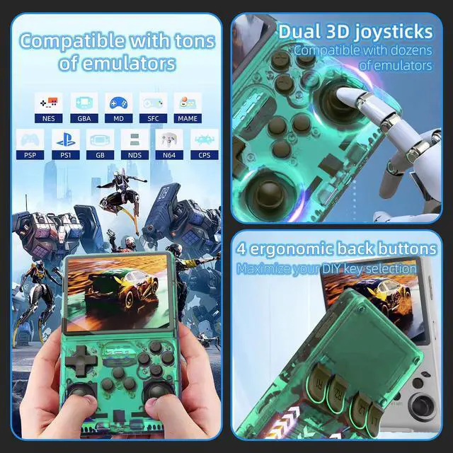 Alt view image 3 of 7 - R40S PRO Retro Gaming Console, 30000+ HD Games Handheld Game Console, 3800mAh Rechargeable Mini Retro Video Console with 256GB TF Card, Portable Pocket Arcade (Transparent Green)