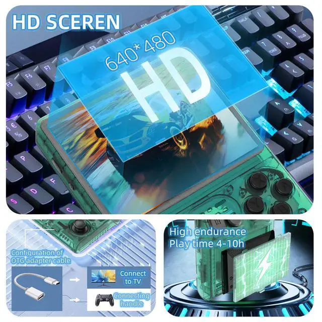Alt view image 4 of 7 - R40S PRO Retro Gaming Console, 30000+ HD Games Handheld Game Console, 3800mAh Rechargeable Mini Retro Video Console with 256GB TF Card, Portable Pocket Arcade (Transparent Green)