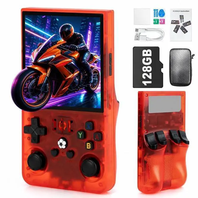 Main image of R36MAX Handheld Game Console - 4.0-Inch Screen, Support 22000+Classic Games,128G TF Card,Portable Console with Open Source System,4000mAh Battery,Birthday Gift for Adult or Partner - Red
