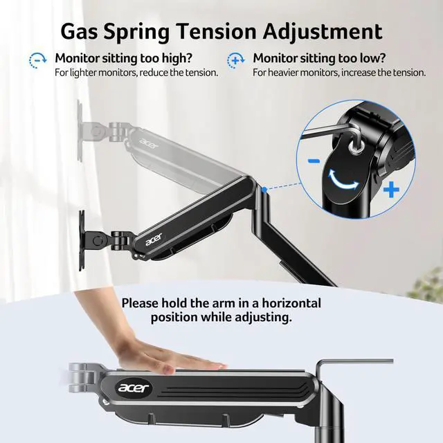 Alt view image 4 of 7 - Dual Monitor Arm, Computer Desk Arm with VESA Mounts for 1732 Screens, Fully Adjustable Gas Spring Monitor Stand, C-Clamp and Grommet Mounting Base, Fits 4.4 to 19.8lbs Computer Monitors