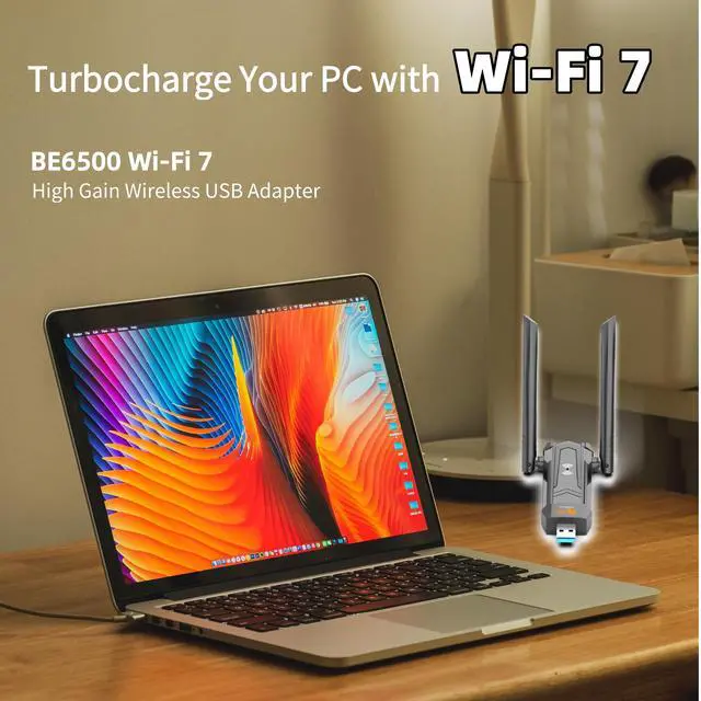 Alt view image 2 of 7 - BE6500 Wi-Fi 7 USB WiFi Adapter for Desktop PC, Laptop, 6452Mbps Tri-Band Wireless Network Card,5dBi High Gain Antennas, USB 3.0 Driver-Free for Windows 11/10 only