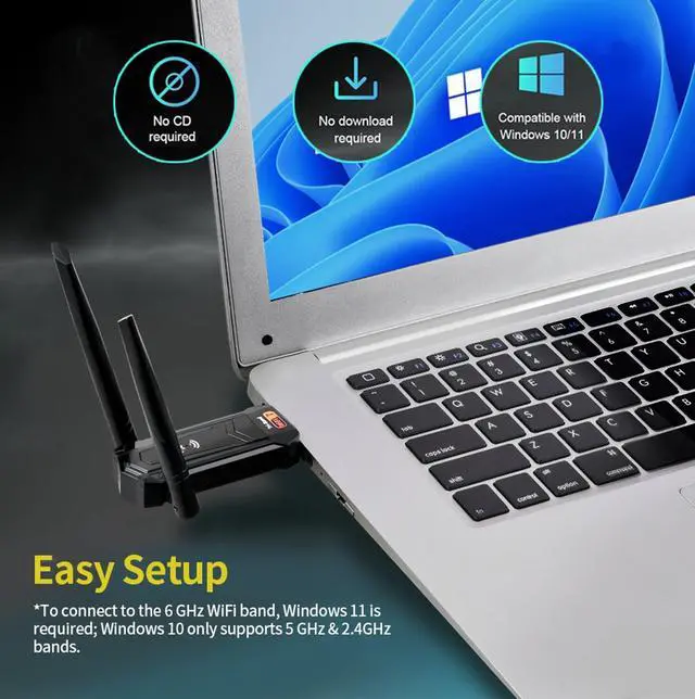 Alt view image 7 of 7 - BE6500 Wi-Fi 7 USB WiFi Adapter for Desktop PC, Laptop, 6452Mbps Tri-Band Wireless Network Card,5dBi High Gain Antennas, USB 3.0 Driver-Free for Windows 11/10 only