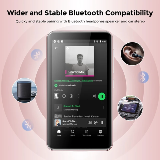 Alt view image 5 of 7 - MP3 Player with Bluetooth and WiFi, MP3 Player for Kids with Spotify, Spotify Kids, Pandora, Audible, 4.0" Touch Screen Music Player with Parental Controls, Up to 1TB (Pink, 80GB)