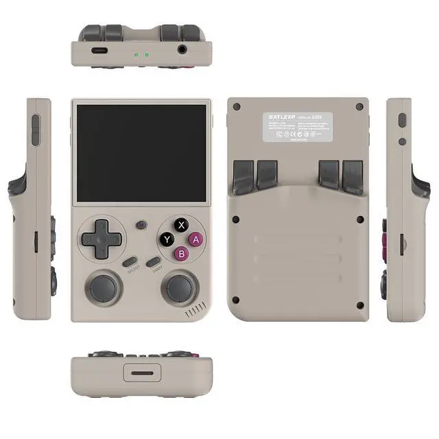 Alt view image 7 of 7 - G350 Handheld Game Console , 3.5 Inch IPS Screen Linux System 3200 mAh Battery 4371 Games Preloaded , Portable Retro Video Games Console Support Controller and Earphone (Gray)