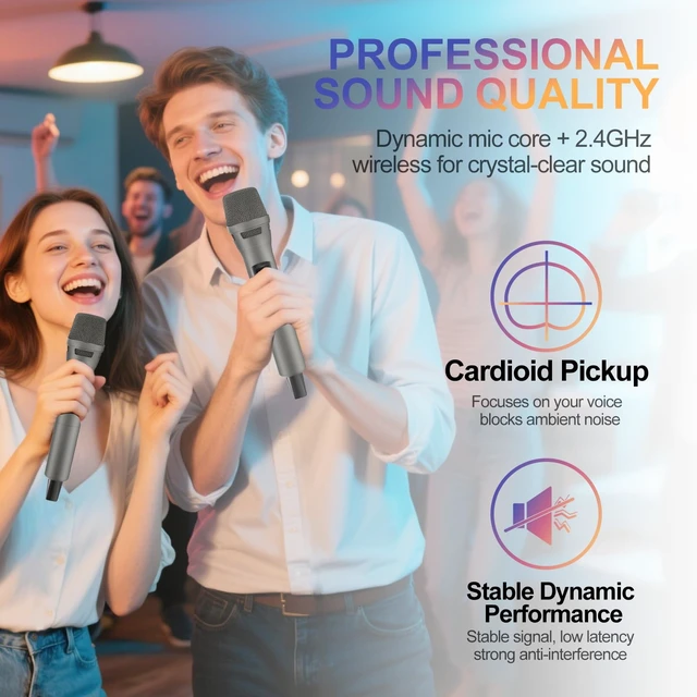 Alt view image 2 of 7 - Wireless Microphone,100ft Range,10Hs Rechaegeable Battery for Karaoke | Rechargeable Receiver and Mics, Clear Sound, Noise Cancellation, Amps Via 6.35/3.5Mm, for Church, Party, Wedding, DJ & Events