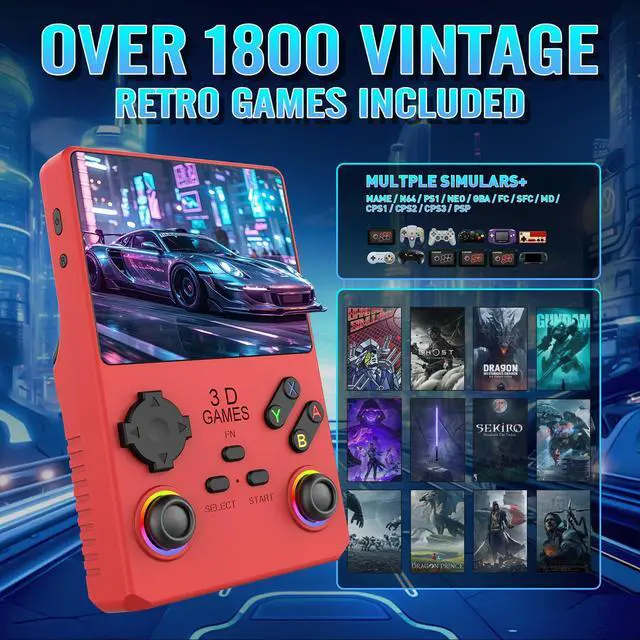 Alt view image 2 of 7 - R40 PRO Handheld Device, 35000 in 1 high-Definition Gaming mini Retro Video Console, 3.5-inch IPS Screen, 256GB RAM, 45 Built-in emulators, 3800mAh Battery (red 256GB)