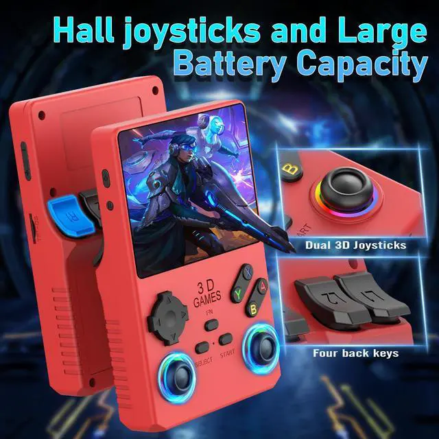 Alt view image 5 of 7 - R40 PRO Handheld Device, 35000 in 1 high-Definition Gaming mini Retro Video Console, 3.5-inch IPS Screen, 256GB RAM, 45 Built-in emulators, 3800mAh Battery (red 256GB)