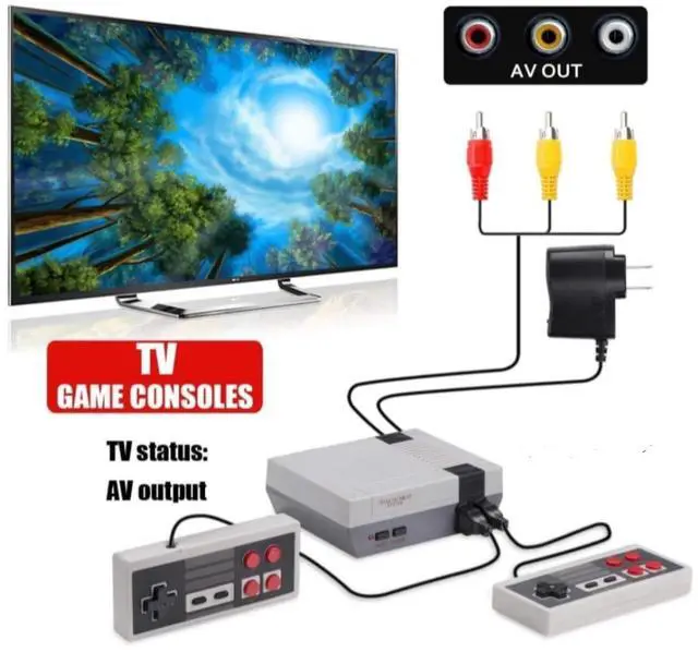 Alt view image 4 of 5 - Retro Game Console, AV Classic Mini Video Game Consoles Built-in with 620 Games Dual Players Mode Console with 2 Controllers Handheld Games for Kids & Adults
