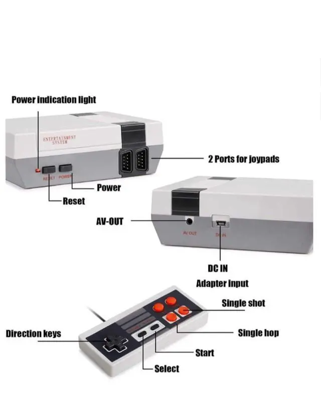 Alt view image 5 of 5 - Retro Game Console, AV Classic Mini Video Game Consoles Built-in with 620 Games Dual Players Mode Console with 2 Controllers Handheld Games for Kids & Adults
