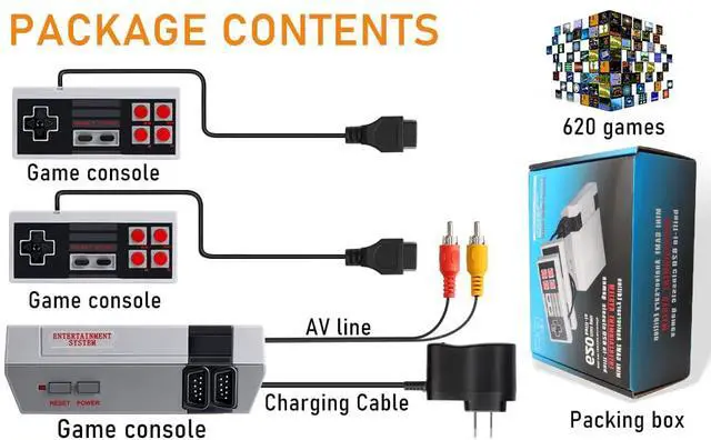 Alt view image 6 of 7 - Retro Game Console,Classic Mini Handheld Video Game Console Built-in 620 Classic Edition Games, AV Output and Dual Game Controllers