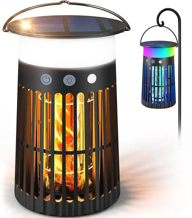 Main image of Solar Bug Zapper Outdoor, Portable Electric Mosquito Killer with Panel Sensor, Rechargeable Insect Trap with LED Night Light and Flame Effect, Ideal for Outside Patio, Backyard, and Camping (1 Pack)