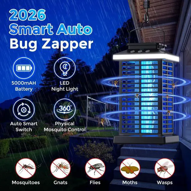 Alt view image 2 of 7 - Bug Zapper Outdoor, Mosquito Zapper 2 in 1 Portable & Rechargeable Bug Zapper Outdoor with 5000mAh Battery & LED Night Light, 4000V Electric Fly Zapper for Outside,Patio,Backyard,Garden