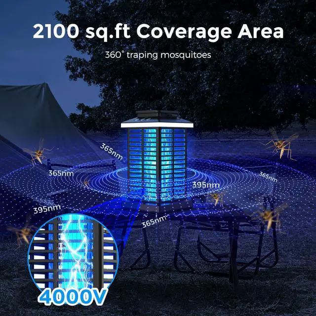 Alt view image 3 of 7 - Bug Zapper Outdoor, Mosquito Zapper 2 in 1 Portable & Rechargeable Bug Zapper Outdoor with 5000mAh Battery & LED Night Light, 4000V Electric Fly Zapper for Outside,Patio,Backyard,Garden