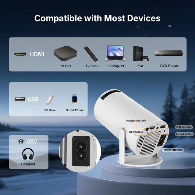 Alt view image 6 of 7 - Support 1080P Mini Projector200 ANSI Portable Projector with WiFi and Bluetooth,Portable Projector with Wifi6 and 5.0 Bluetooth for Bedroom, Kids Room, Home Movie Nights