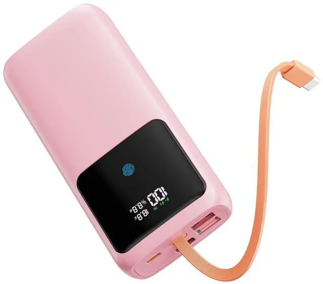 Main image of Portable Charger, 24000mAh 65W Fast Charging Power Bank with Built-in Cable, USB C Battery Pack with LED Display, TSA-Approved Laptop Charger Bank for Macbook/Notebook/iPad/iPhone/Samsung Pink