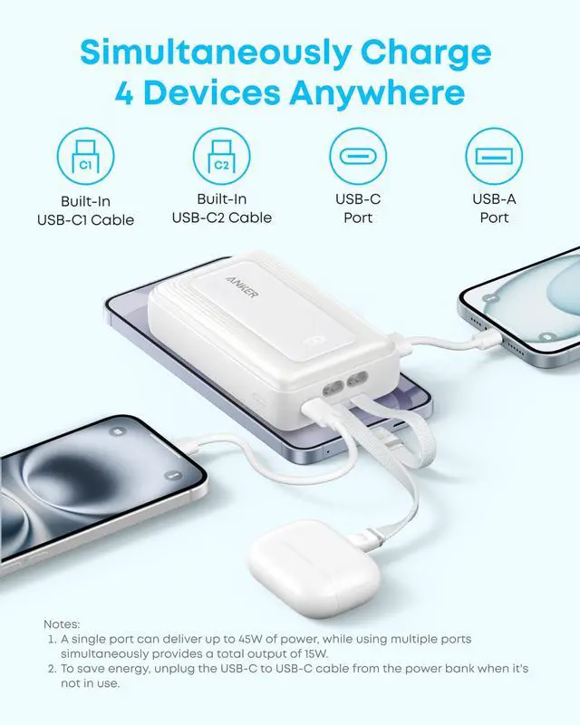 Alt view image 7 of 7 - Zolo Power Bank (2025 Upgraded Version), 45W Max Fast Charging, 20,000mAh Battery Pack, Dual Built-in USB-C Cables, USB-C&A Port, for iPhone 17/16 Series, Galaxy, MacBook, and More