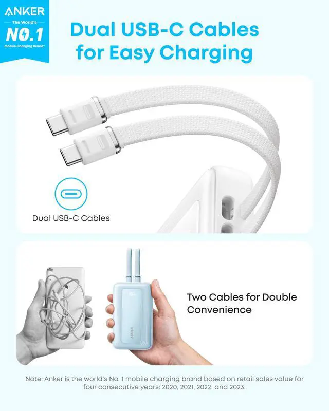 Alt view image 2 of 7 - Zolo Power Bank (2025 Upgraded Version), 45W Max Fast Charging, 20,000mAh Battery Pack, Dual Built-in USB-C Cables, USB-C&A Port, for iPhone 17/16 Series, Galaxy, MacBook, and More