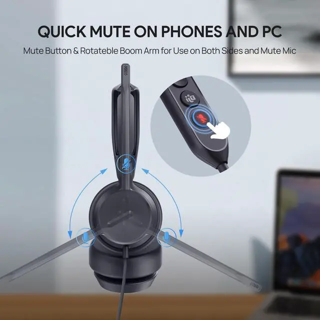 Alt view image 5 of 6 - UH42 USB-C/A Mono Headset with Mic for PC Computer, Wired Headphones Teams Certified, Noise Cancelling Microphone, in-Line Controls, All Day Comfort
