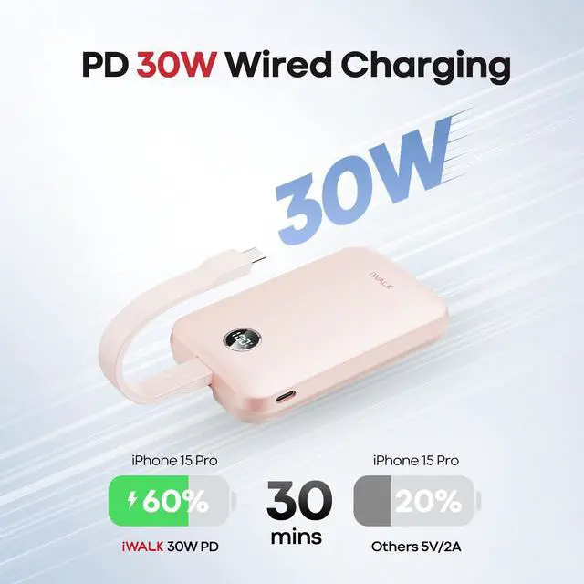 Alt view image 2 of 7 - Magnetic Power Bank 10000mAh, 30W Wireless Portable Charger with Fast Charging USB-C Cable,Qi2 Certified 15W Battery Pack with LED Display for iPhone 17/16/16 Pro/15/14/13 Series, Samsung Galaxy