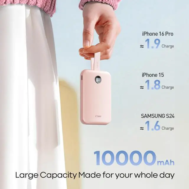 Alt view image 4 of 7 - Magnetic Power Bank 10000mAh, 30W Wireless Portable Charger with Fast Charging USB-C Cable,Qi2 Certified 15W Battery Pack with LED Display for iPhone 17/16/16 Pro/15/14/13 Series, Samsung Galaxy