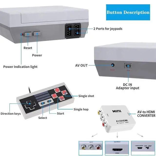 Alt view image 4 of 7 - Retro Gaming Console Built-in 620+ Games, 2026 Upgrade AV and HDMI Output Retro Game Console, 8-Bit Classic Video Gaming Consoles with 2 Controllers for Birthday Gifts