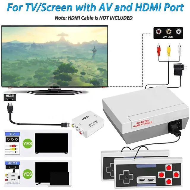 Alt view image 3 of 7 - Retro Gaming Console Built-in 620+ Games, 2026 Upgrade AV and HDMI Output Retro Game Console, 8-Bit Classic Video Gaming Consoles with 2 Controllers for Birthday Gifts