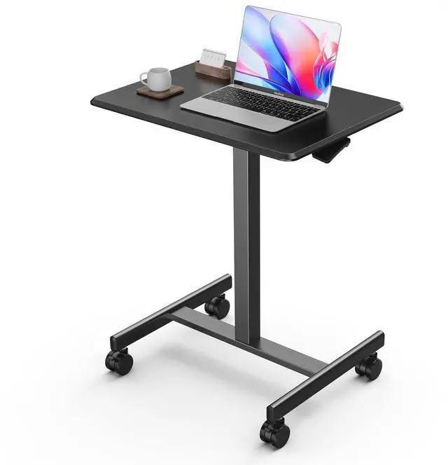 Main image of Mobile Small Standing Desk, Portable Rolling Laptop Desk with 2 Lockable Wheels, Adjustable Height Computer Workstation for Home Office, 19 Inch Black