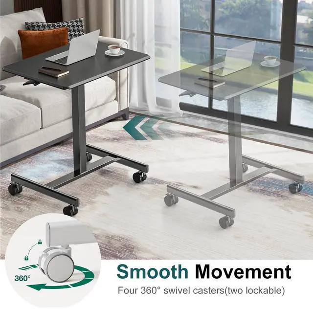 Alt view image 6 of 7 - Mobile Small Standing Desk, Portable Rolling Laptop Desk with 2 Lockable Wheels, Adjustable Height Computer Workstation for Home Office, 19 Inch Black