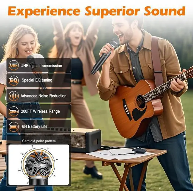 Alt view image 2 of 7 - Wireless Microphone System, Dual UHF Handheld Microphones, 200ft Long Range, Plug & Play, Cordless Microphone for Singing, Karaoke, DJ, Church, Wedding, Home KTV (KA-328)