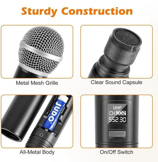 Alt view image 4 of 7 - Wireless Microphone System, Dual UHF Handheld Microphones, 200ft Long Range, Plug & Play, Cordless Microphone for Singing, Karaoke, DJ, Church, Wedding, Home KTV (KA-328)