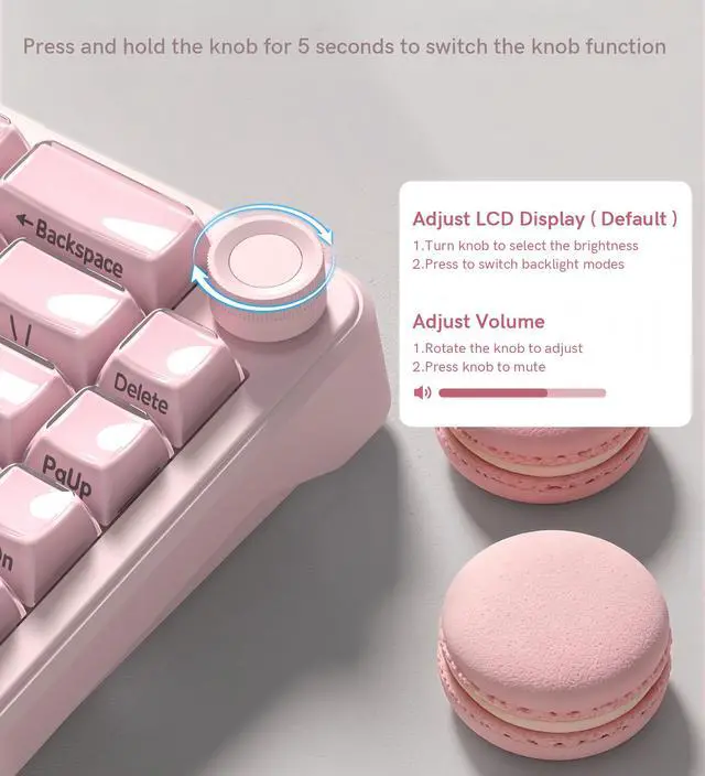 Alt view image 2 of 7 - womier L65 60% Pink Mechanical Keyboard with Knob,4000mAh,Tri Mode USB-C/BT5.0/2.4G,RGB Backlit,Hot Swap,Crystal Jelly keycaps,Linear Switch,Gasket Mounted Wireless Gaming Keyboard for PC/Mac