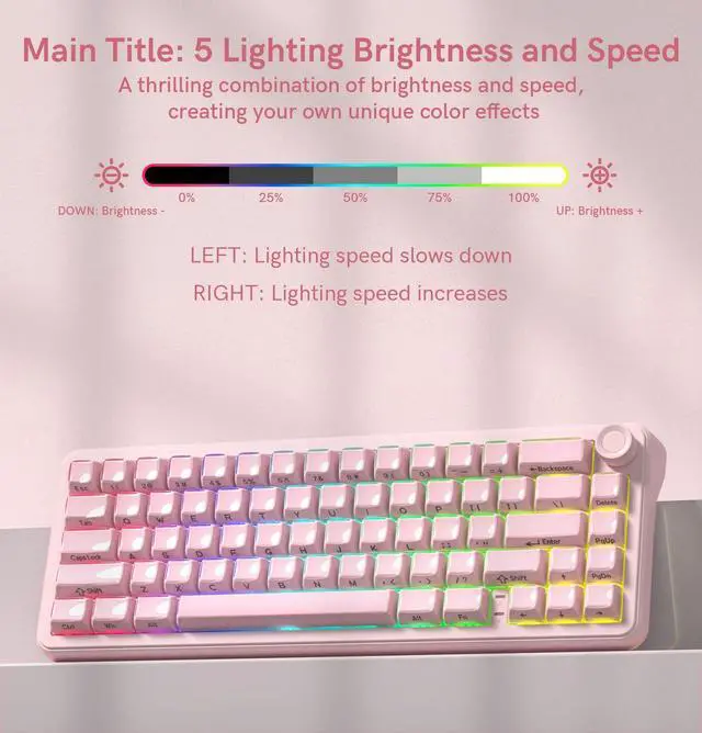 Alt view image 4 of 7 - womier L65 60% Pink Mechanical Keyboard with Knob,4000mAh,Tri Mode USB-C/BT5.0/2.4G,RGB Backlit,Hot Swap,Crystal Jelly keycaps,Linear Switch,Gasket Mounted Wireless Gaming Keyboard for PC/Mac