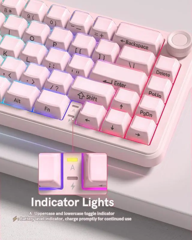 Alt view image 5 of 7 - womier L65 60% Pink Mechanical Keyboard with Knob,4000mAh,Tri Mode USB-C/BT5.0/2.4G,RGB Backlit,Hot Swap,Crystal Jelly keycaps,Linear Switch,Gasket Mounted Wireless Gaming Keyboard for PC/Mac