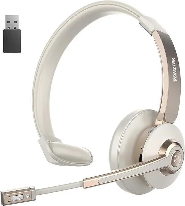 Main image of Wireless Headset, Trucker Bluetooth Headset with Microphone Noise Canceling & USB Dongle, 5.0 Wireless Headphones with Mic Mute for Cell Phone PC Computer Work Office Teams Meeting Call