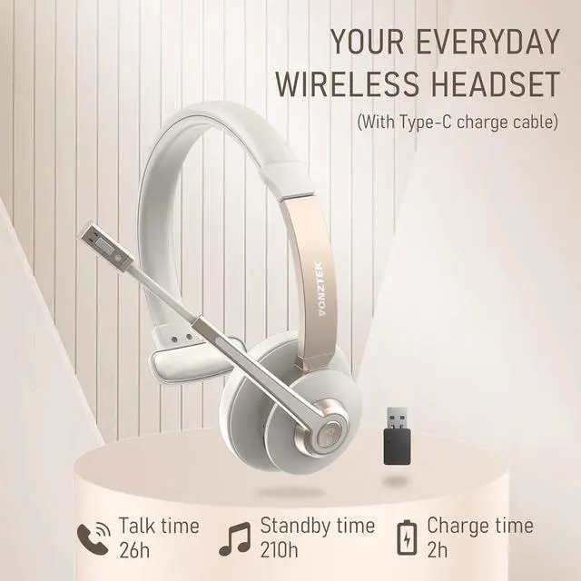 Alt view image 5 of 7 - Wireless Headset, Trucker Bluetooth Headset with Microphone Noise Canceling & USB Dongle, 5.0 Wireless Headphones with Mic Mute for Cell Phone PC Computer Work Office Teams Meeting Call
